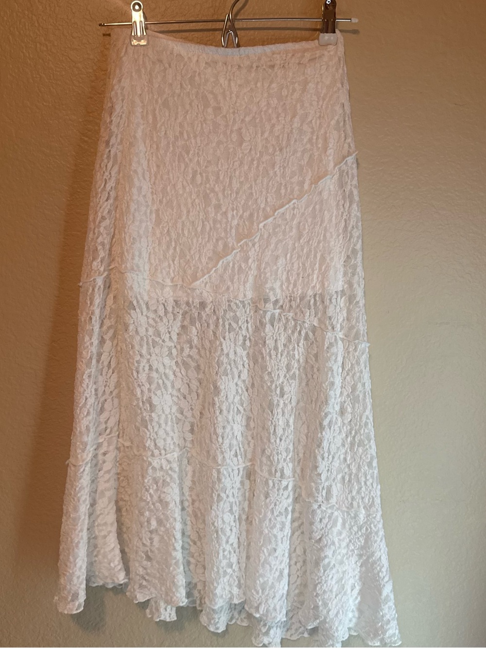 Bershka White Lace Tiered Midi Skirt